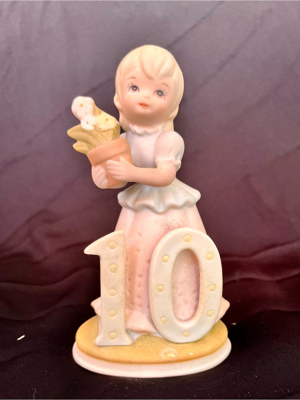 Porcelain Birthday Girl Figurine in Light Pink with '10' Accent
